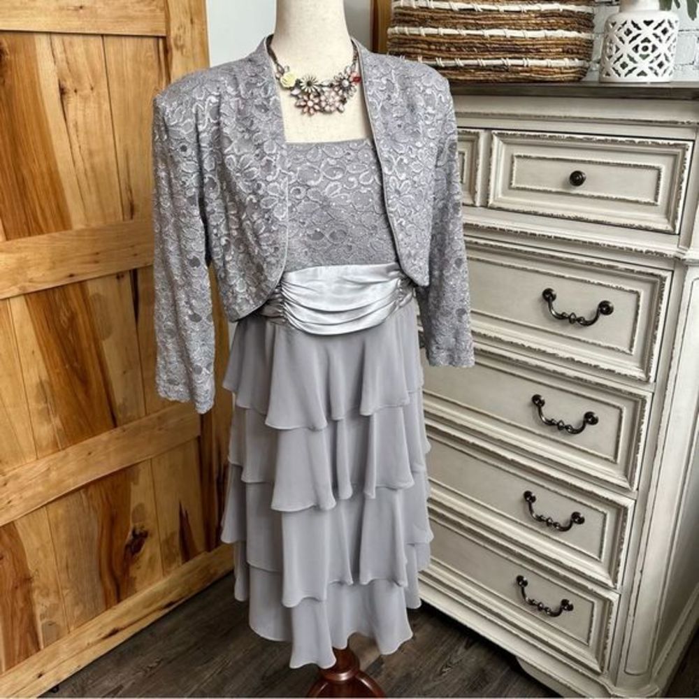 COPY - Silver R&M Collection Dress with Jacket 16-18